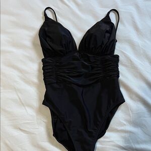 Gottex Elegant Black Ruched One Piece Swimsuit